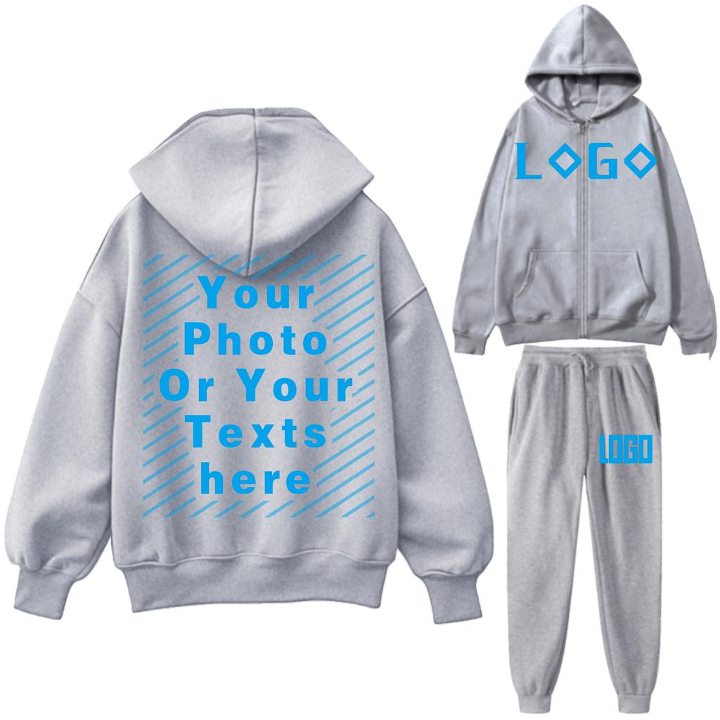 DIY16 Customize Your LOGO Tracksuit Suit Autumn Fashion Warm Hoodie Sweatshirts Two Pieces Oversized Solid Casual Hoody Pullovers