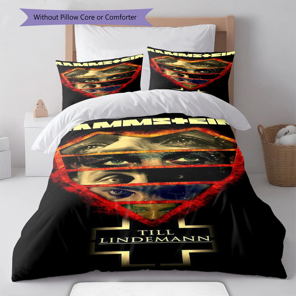 Rammstein Band Pattern Bedding,Quilt Set Quilt Cover Pillowcase Home Birthday Gift (1 * Duvet Cover + 2 * Pillowcase, Without Core)