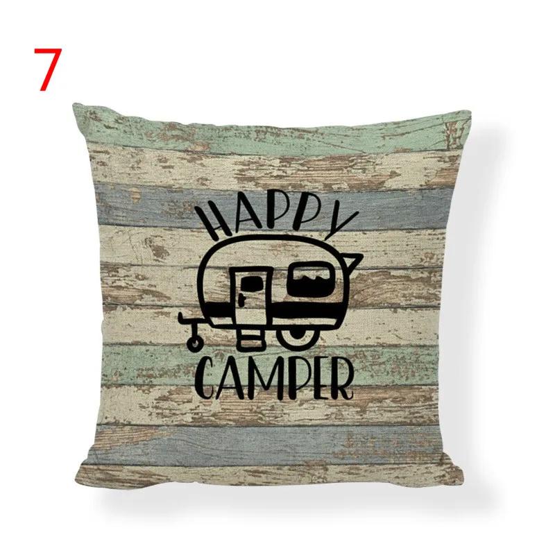 Camping Kissenbezug Camping Druck Heimdekoration Outdoor Leinen Baumwolle Feiertagsgeschenk Kissenbezug