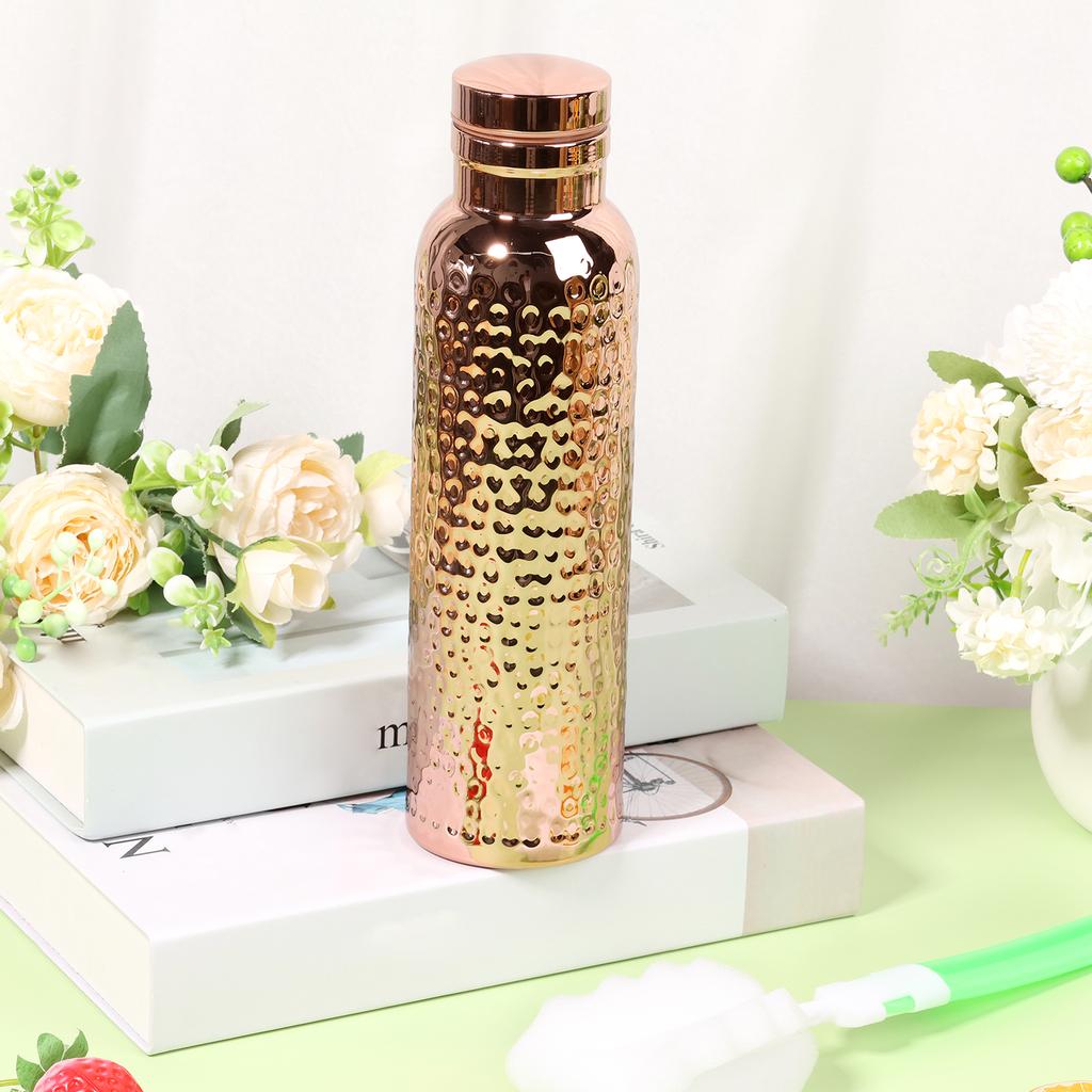 Hammered Water Bottle 620ml Water Vessel Double Layer Hammered Bottle with Cleaning Brush Leakproof and Portable for Home
