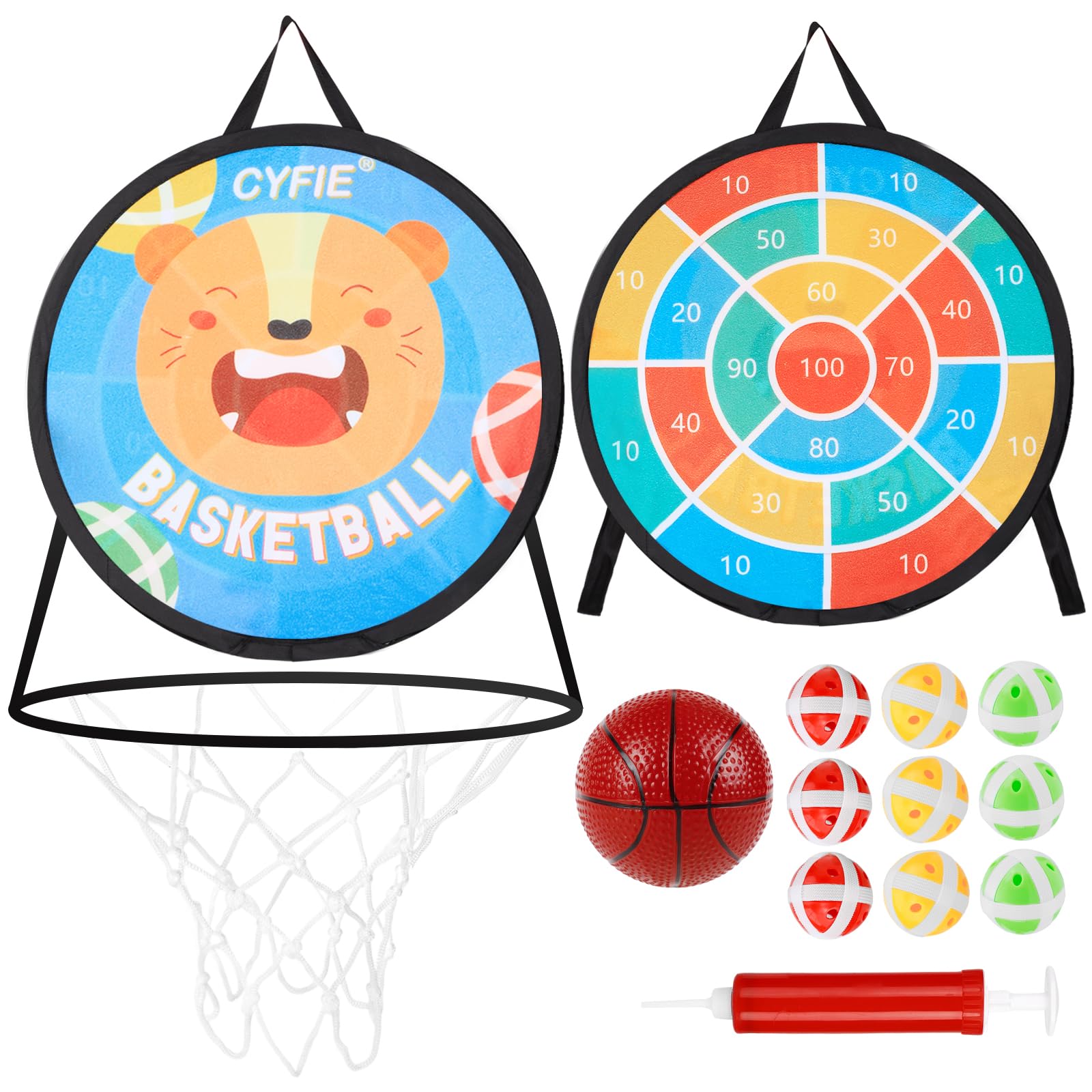 

CYFIE Dart Board Basket Hoop and Goal 38cm 2-in-1 Sticky Throwing Game Shooting Practice Double-Sided Parent-Child Multiplayer Throw Balls 9pcs