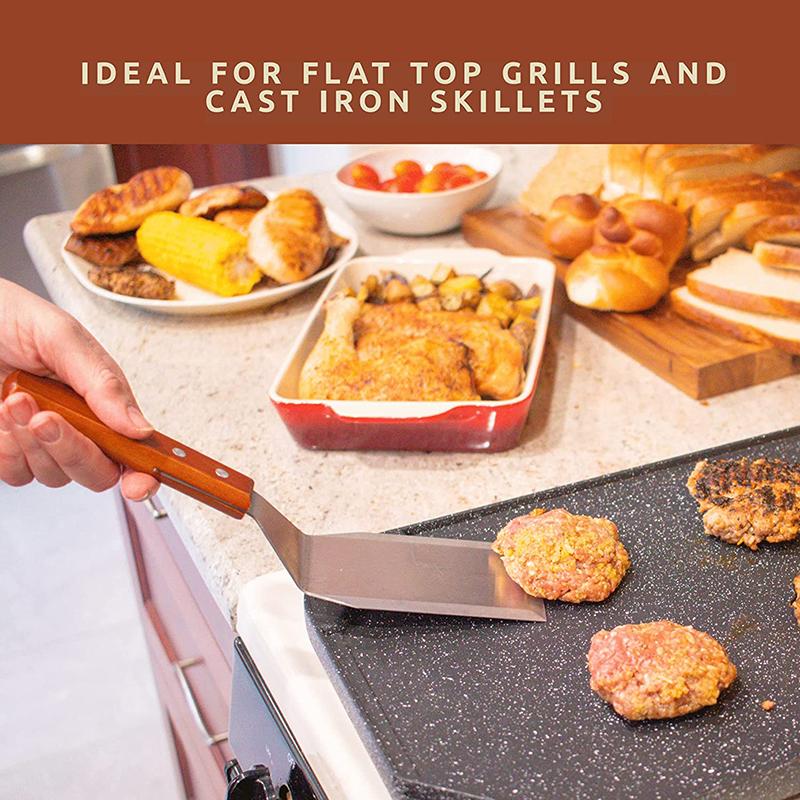 Stainless Steel Spatula Turner with Beveled Edge Hardwood Handle for Cast Iron Flat Top Grill Griddle Scraper Hamburger BBQ Tool