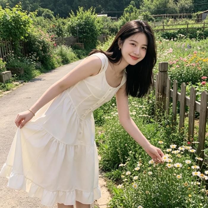 French temperament dopamine sweet wind sleeveless suspender dress women s new seaside vacation beautiful skirt S