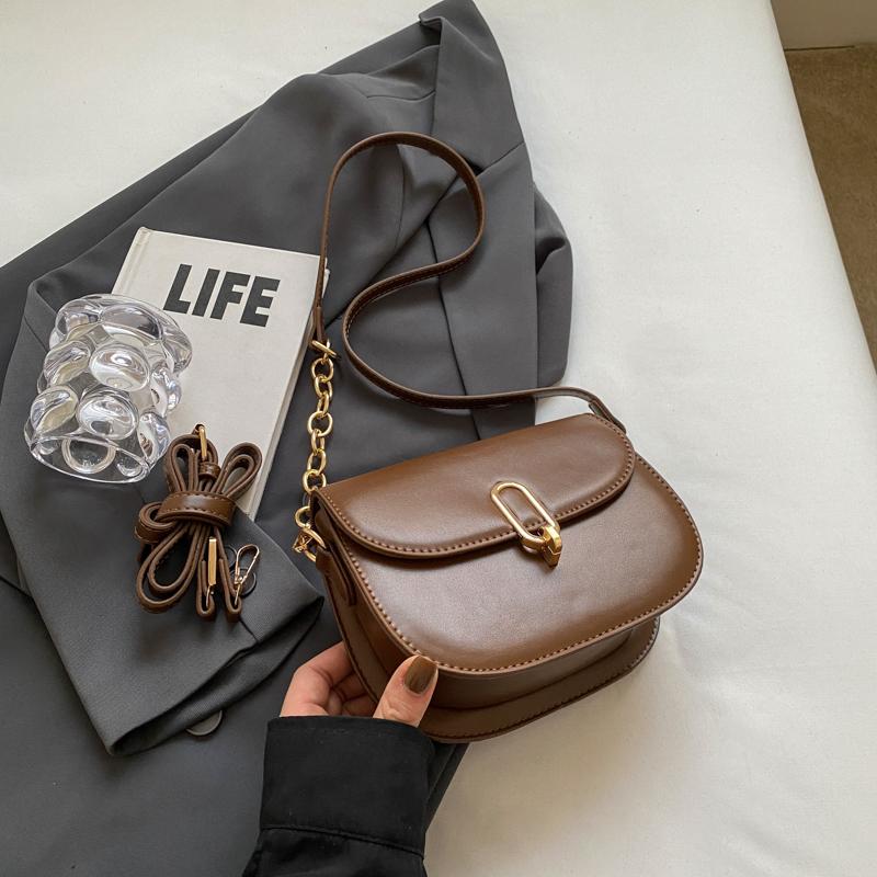 

Винтажные сумки через плечо для женщин, зимняя сумка-седло из искусственной кожи, модная сумка-цепочка, черная, коричневая