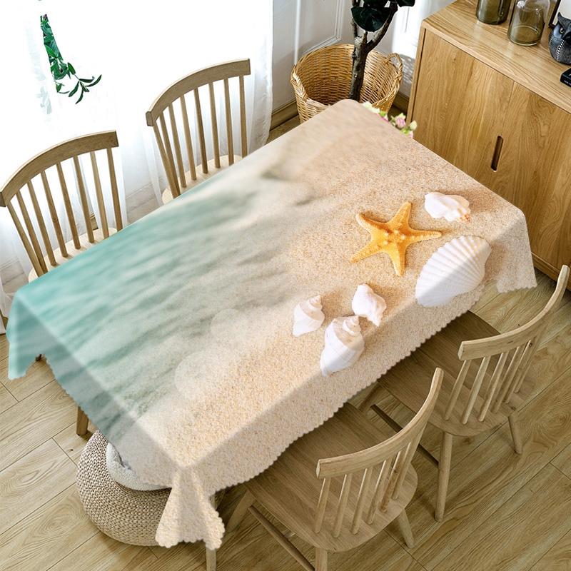 Thicken Cotton Tablecloth Big Conch Starfish On The Beach Pattern Rectangular Round Table Cloth For Wedding Picnic Party
