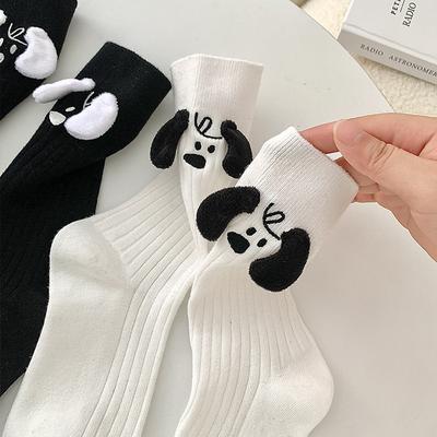 Three-Dimensional Doll Socks Female Black And White Ears Puppy Medium Stockings Vertical Stripes Versatile Pile Socks Female