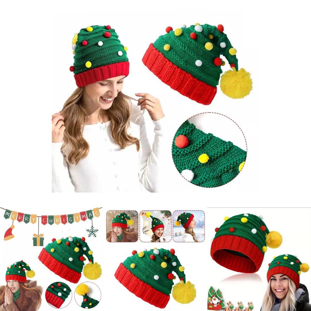 Stilvolle Grüne Weihnachtsbaum-Strickmütze Für Erwachsene Und Senioren Mit Bommel-Design