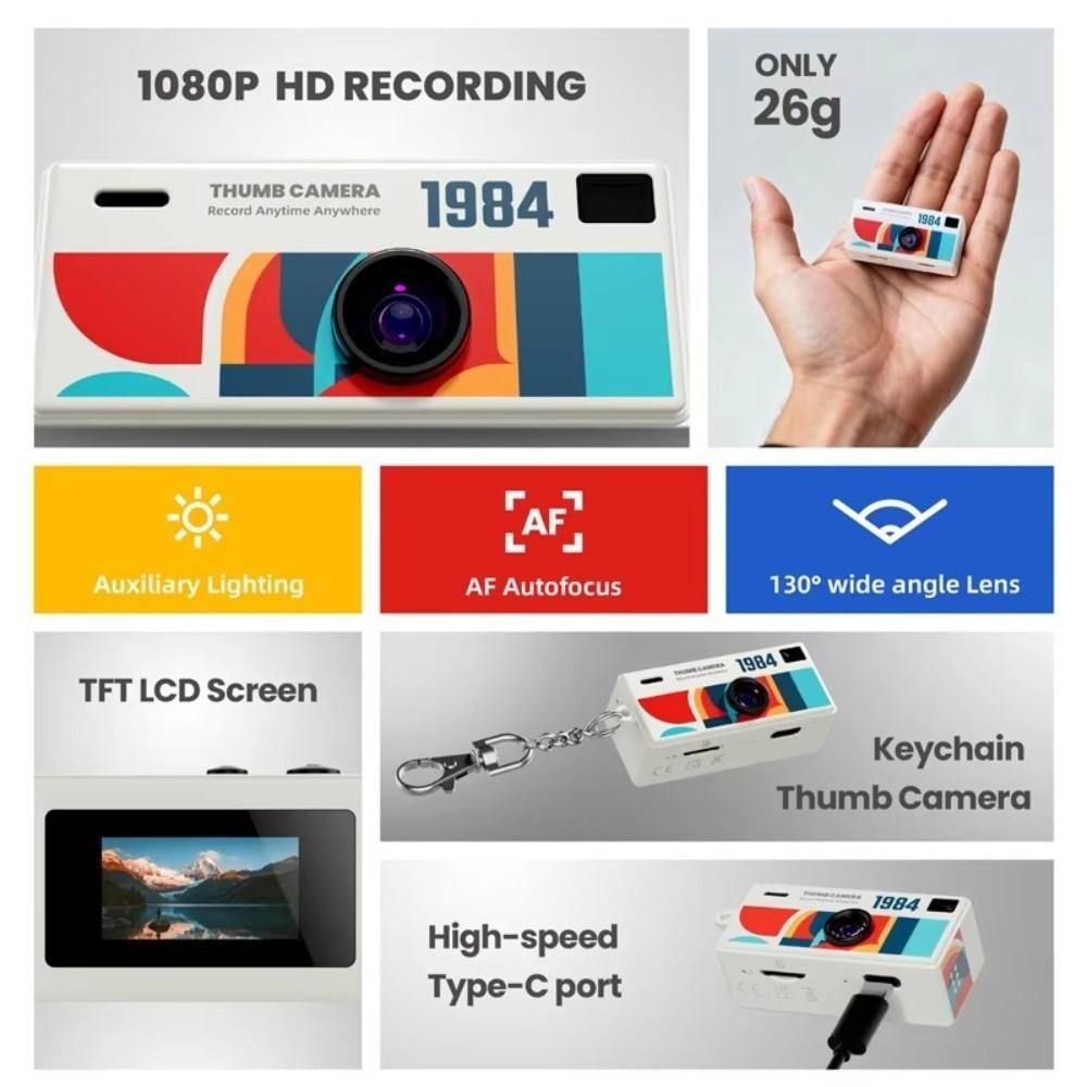 Retro Keychain Thumb Camera Mini Bag Charm Backpack CCD Digital Camera with 1080P HD Video Recording Thumb Camera Keychain