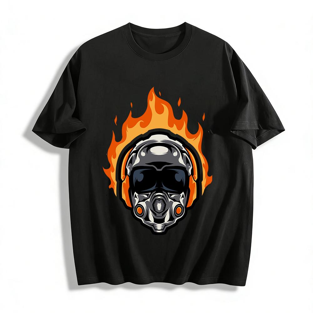 

Flame Tactical Mask Motorcycle Helmet Print Trendy Street Style T-Shirt Pure cotton T-shirt XXS