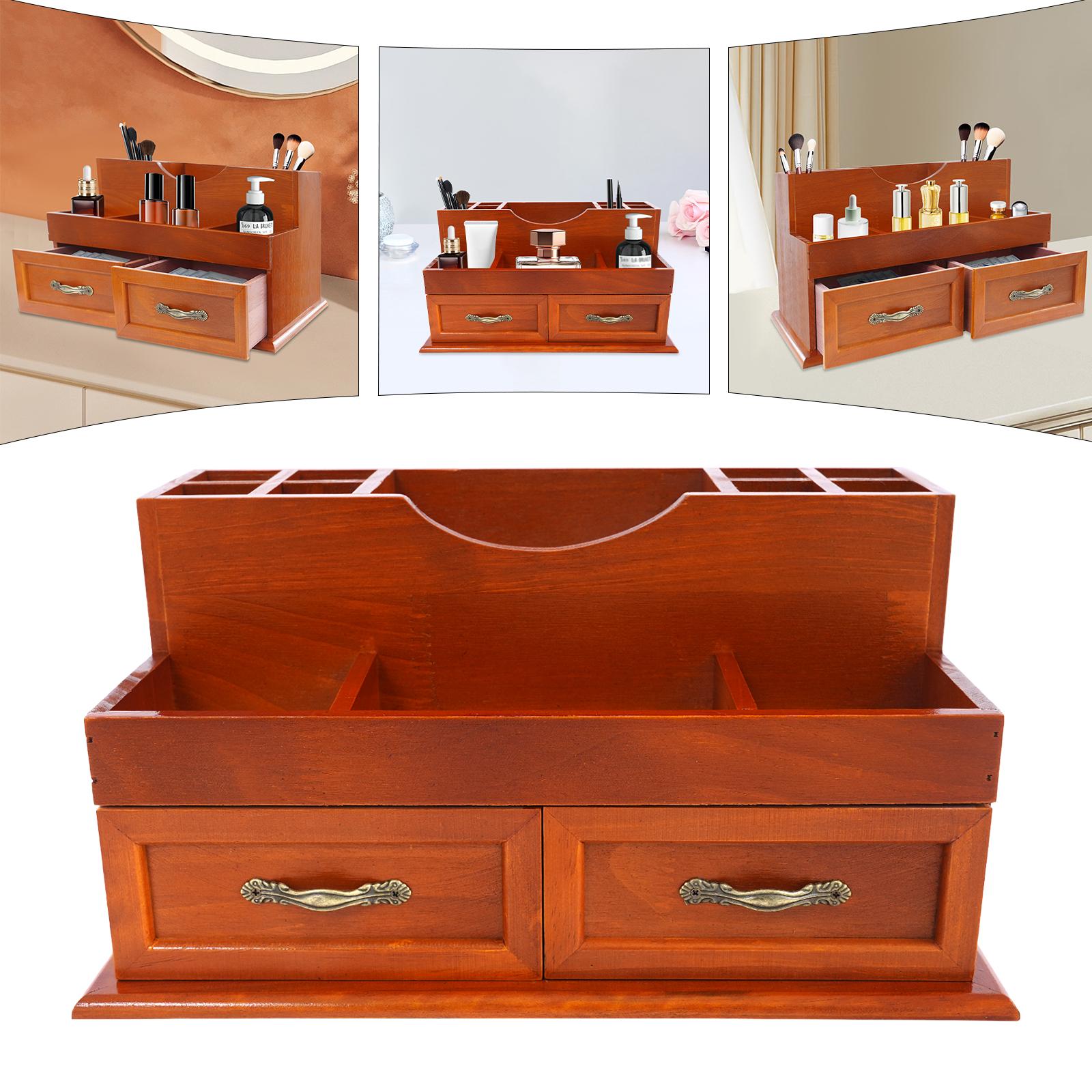 

Pine Wood Desktop Storage Organizer,Brown Desktop Storage Cabinet with 12 Compartments and 2 Drawers for Storing Rings,Earrings коричневий