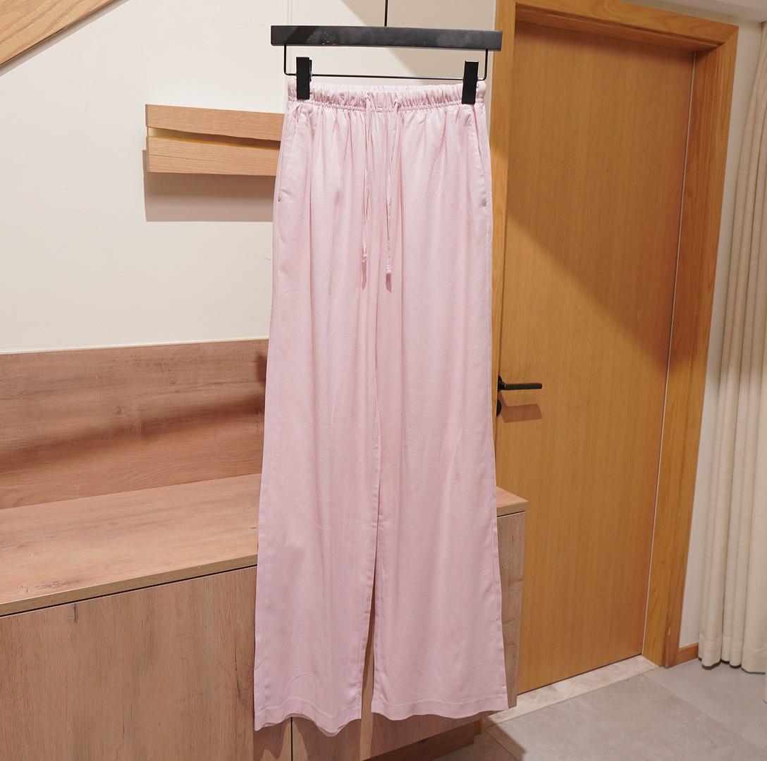 Women s Elastic Waist Linen Blend Wide Leg Straight Pants L розовый