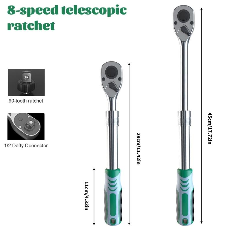 Adjustable Length Ratchet Spanner 90 Teeth Design Ergonomic Grip Professional Automotive Repair Ergonomic Handle Wrench