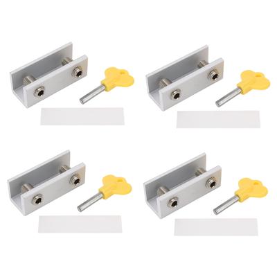 4er Set Fensterverriegelung Aluminiumlegierung Verstellbarer Sicherheitsriegel Stopper mit Schlüssel für Vertikales Horizontales Schiebefenster