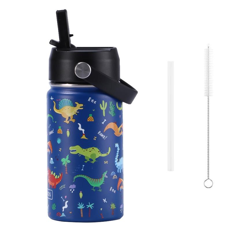 12OZ/360ml Stainless Steel Insulated Bottle Cartoon Pattern Thermos Cup Children Thermos Kettle Outdoor Portable Handheld Cup