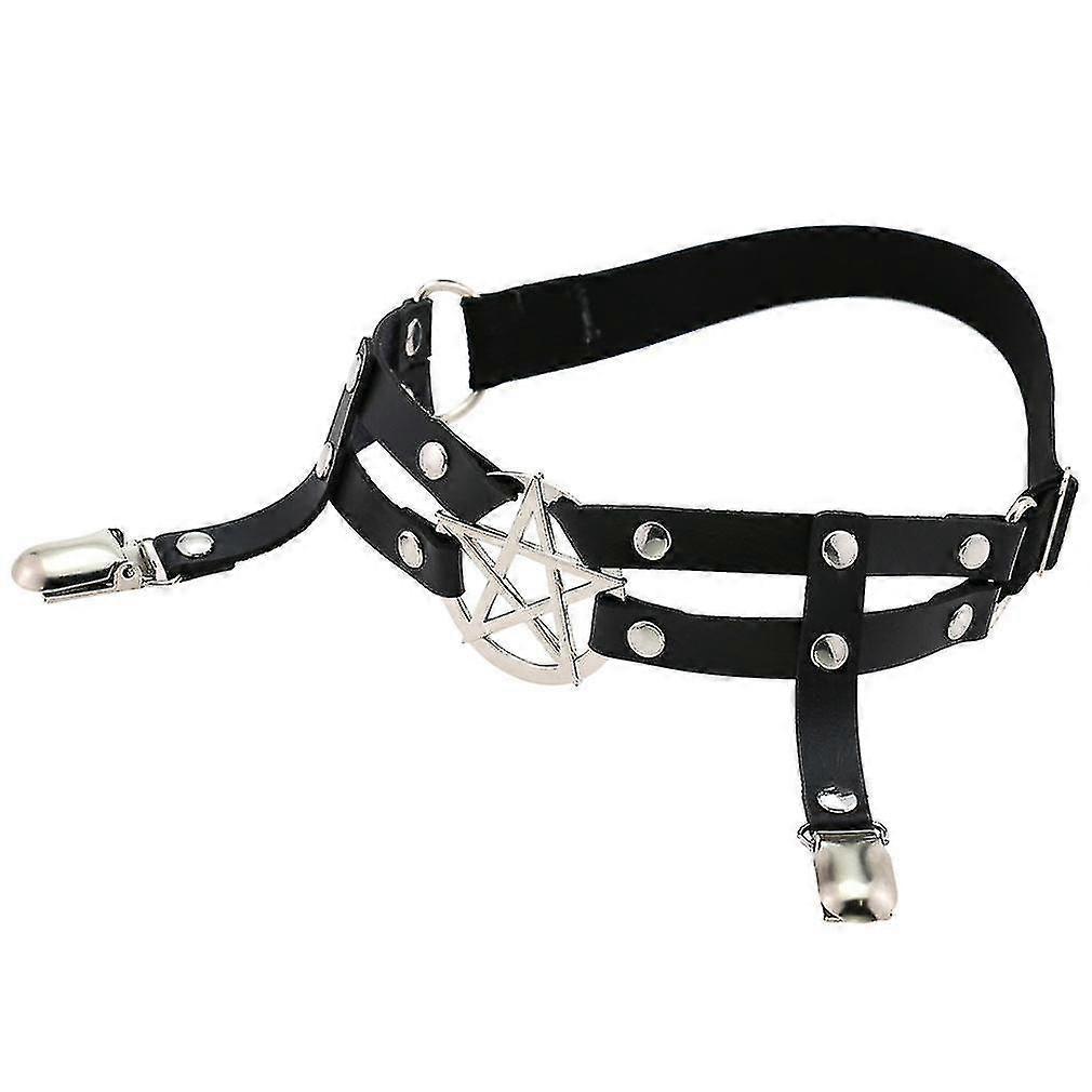 2pcs Adjustable Star-shaped Leg Garter With Anti-slip Clips, Elastic Gothic Thigh Ring Garter For Women And Girls