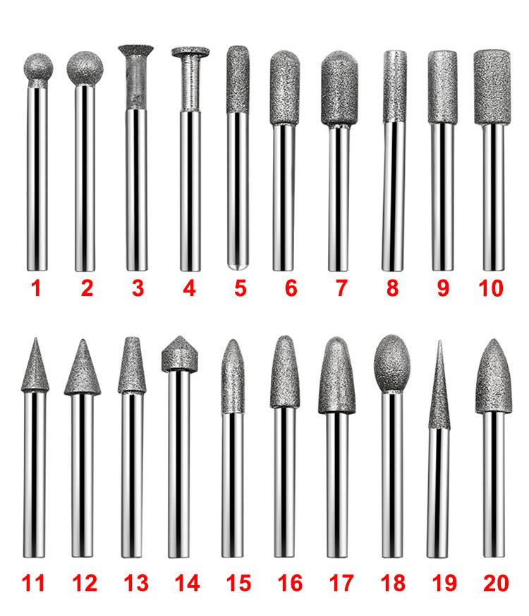 20-Piece Diamond Grinding Set: 6mm Shank for Jade Carving, 120 Grit