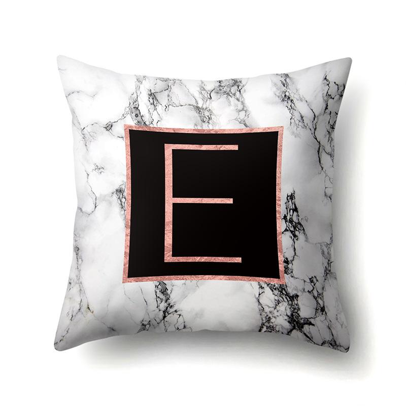 Polyester Pillowcase 26 English Letters Rose Gold Home Marble Decorative Printed Pillowcase