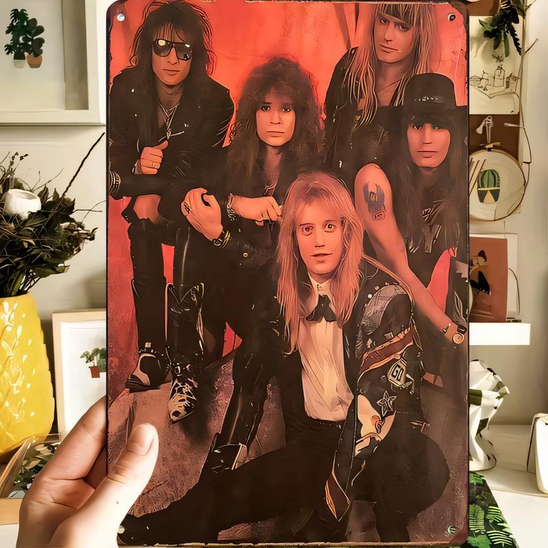 Tin Sign Vintage Rock Band Metal Poster Collage Red Orange Aesthetic Wall Decor for Home Bar Garage Retro Music Lover Gift Ru