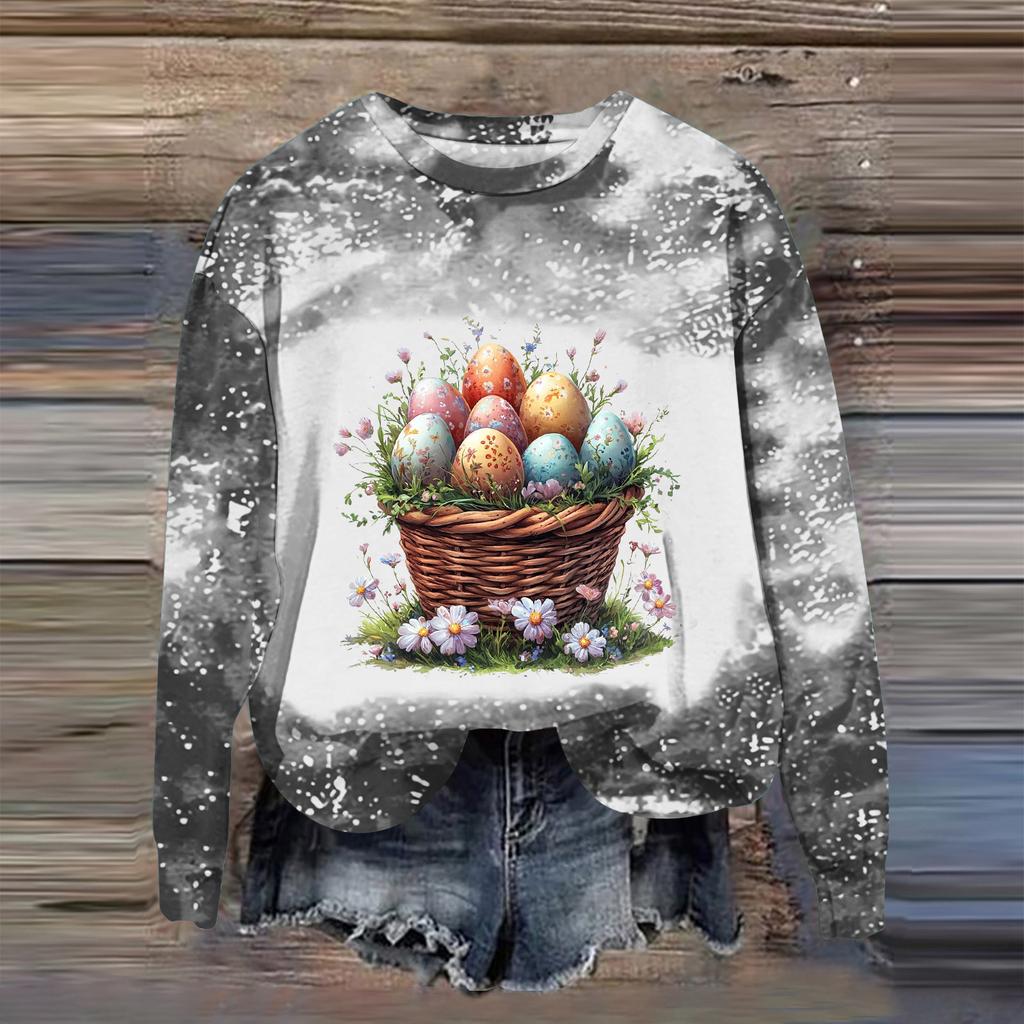 Women's Fashion Printed Long Sleeve Loose Round Neck Sweatshirt Top Fall