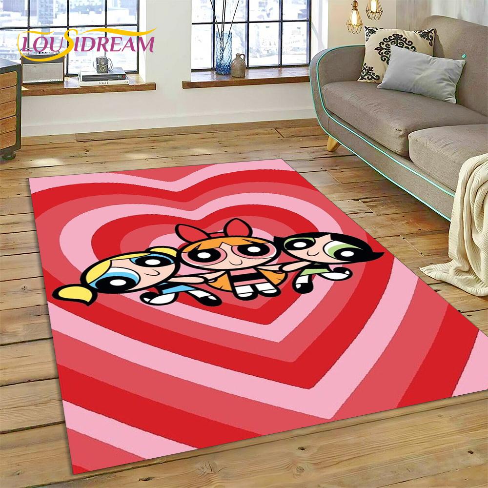 Cartoon Cute P-Powerpuff Girl Rug Carpet for Living Room Bedroom Home Decor,Floor Mat Non-slip Decoration for Sofa Doormat Gift