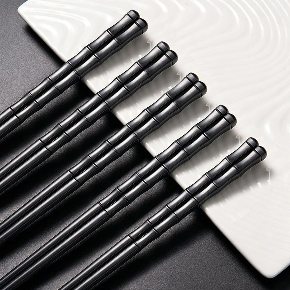 5 Pairs Premium Black Chopsticks Reusable for Sushi Japanese Anti-slip Chop Sticks Lightweight Dishwasher Safe, 9.57 Inches