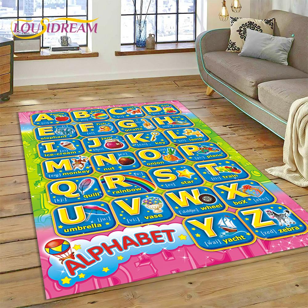 ABC Alphabet Kinder Krabbeln Frühe Bildung Cartoon Kinder Spielzimmer Bereichsteppich, Teppich für Wohnzimmer Schlafzimmer Sofa, Rutschfeste Matte