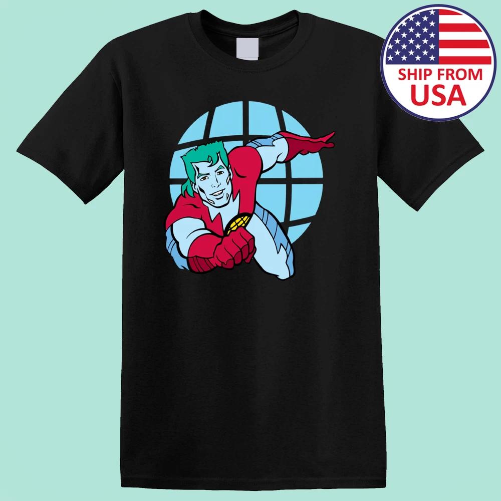 Captain Planet Blue Globe Anime Cartoon Men s Black Size S-5XL 2XL