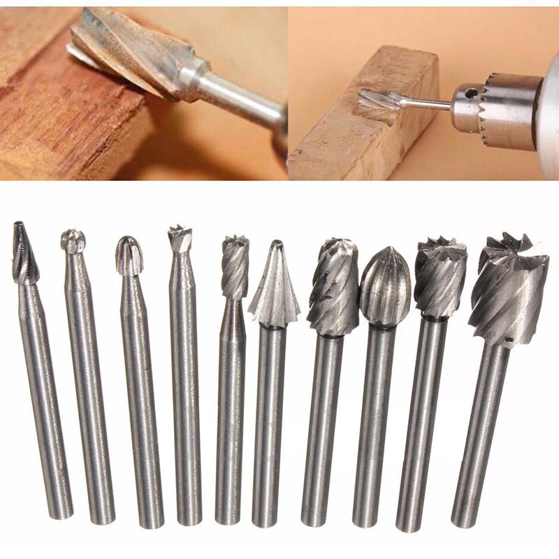 10pcs/set Steel Grinding Bit Wood Milling Cutters Engraver Metal Cutters High Hardness Routing Cutter Shank Wood Carving Tools