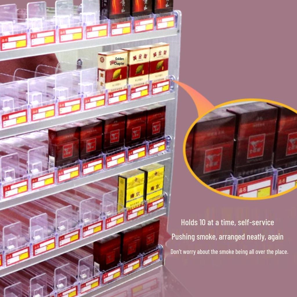 Wall-Mounted Cigarette Display Rack with Pushers