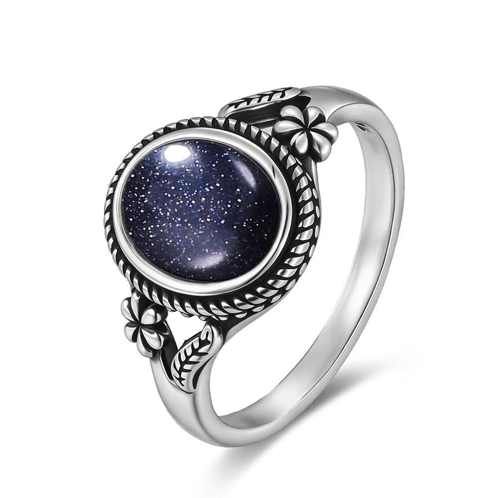 Vintage  Sterling Silver Natural Black Onyx 8*10mm Ring Flower Shaped Ring Fine Jewelry Finger Ring For Women