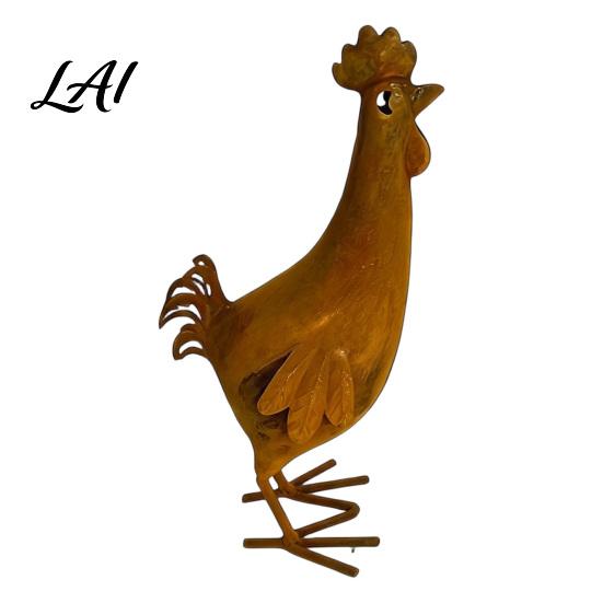 Backyard Entrance Metal Craft Rooster Statue Rustic Distressed Iron Figurine Farmhouse Stable Base Garden Sculpture Tabletop Outdoor Decor for Lawn