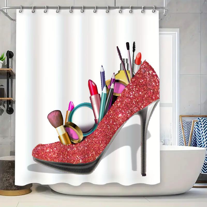 

Luxury Heels Makeup Shower Curtain With Sequins Fashion Bathroom Decor For Women S Cosmetics Display Ideas W60H190(CM)-1 Pcs