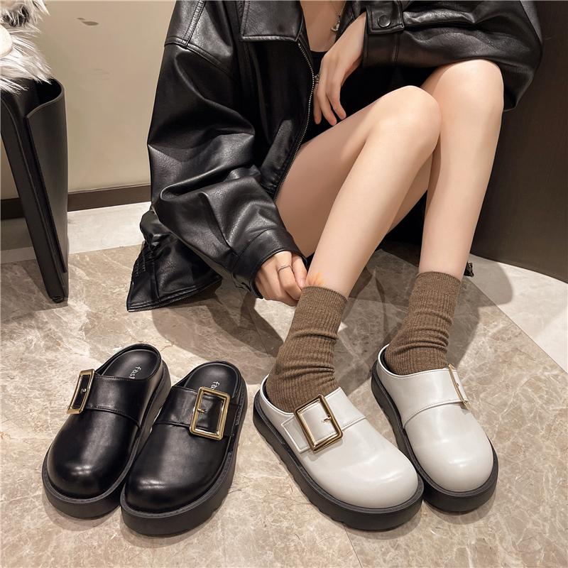 Women's Fashion Slippers Cover Toe Platform Sole Slingbacks One Kick Single Shoes Outdoor Fashion All-match Lazy Half Slippers