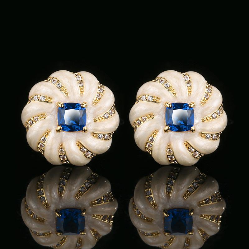 Huameimei Set Earrings Rings Necklaces Antique Jewelry Light Luxury Temperament Blue Pointed Crystals High-end Feeling French Retro Style