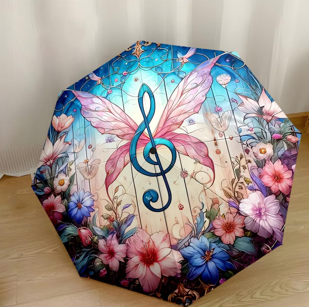 Colorful Music Notes Automatic Umbrella with 8-Rib Sturdy Construction Durable Everyday Carry Umbrella Fashionable Accessory Birthday/Christmas Gift