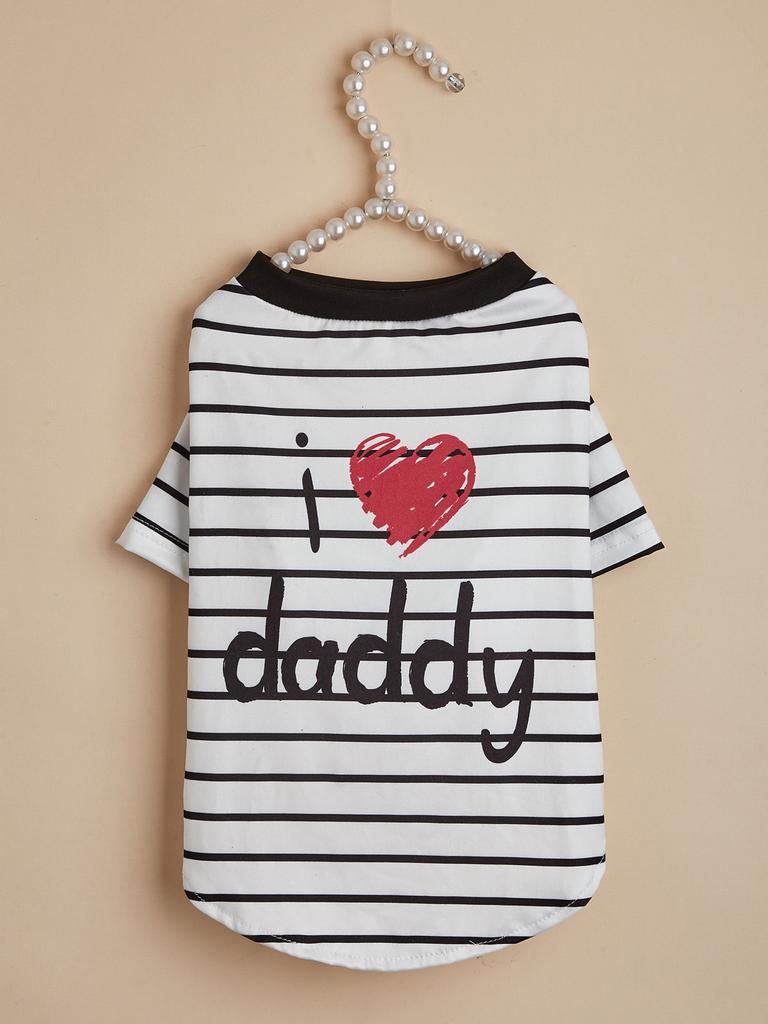 Pet Cloth Dog Striped T-shirt Cloth Heart Printed Puppy  Doggie Kitten Costume Pet Apparel Father's Day