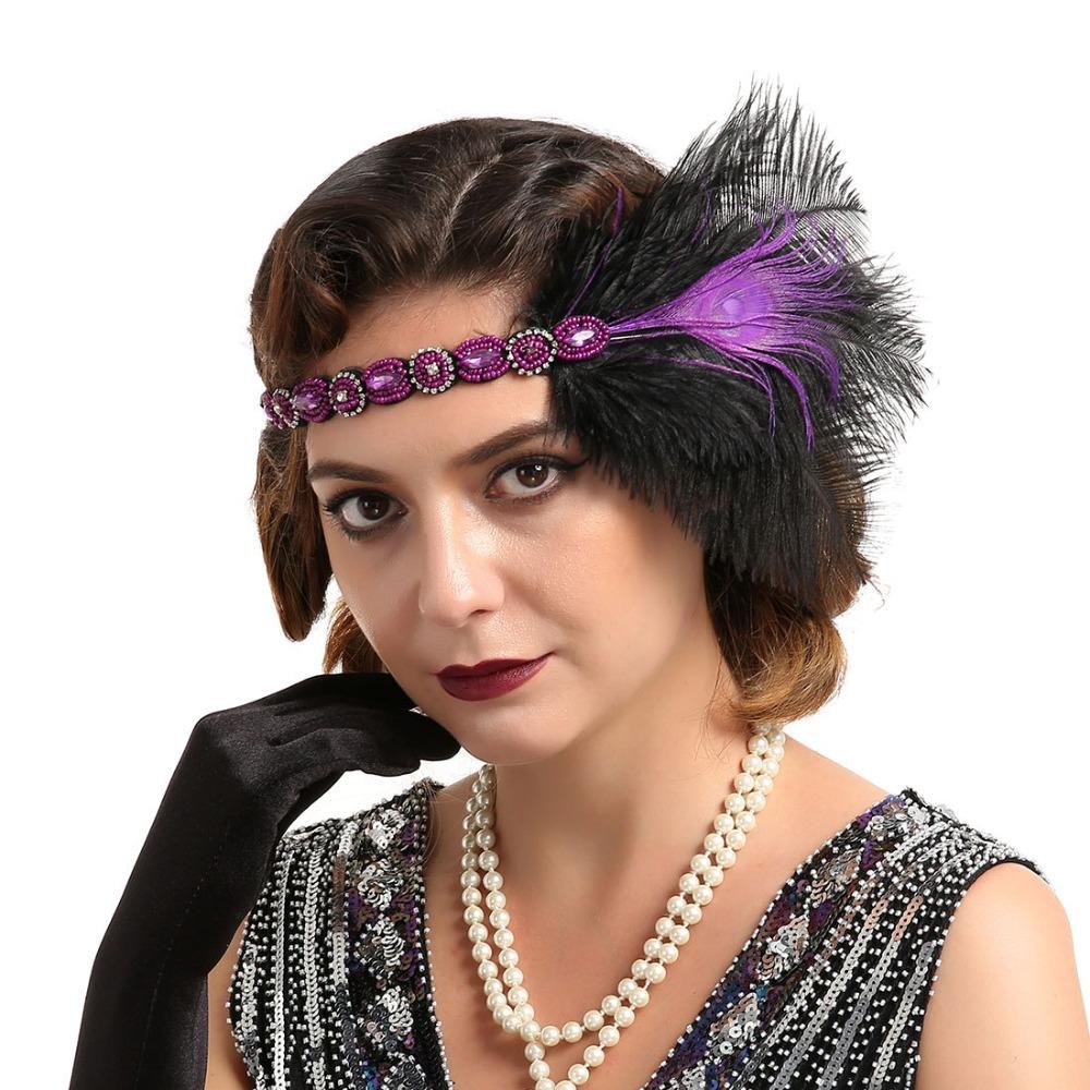 Rhinestone Feather Flapper Headband Headwear Women Hairband Party Headpiece Festival