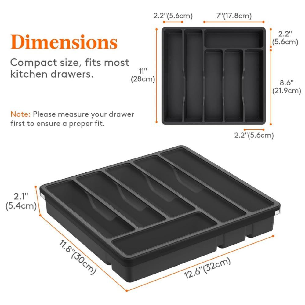 PP Lid Drawer-Type Cutlery Organizer with Six-Grids: Large Capacity Storage for Kitchen Knives, Forks, and Spoons