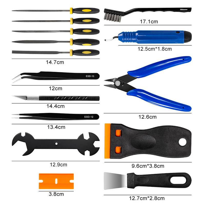 Kit di Attrezzi per Stampante 3D da 46/57 Pezzi con Custodia Portatile e Attrezzi Completi per Finitura e Pulizia per Hobbisti Progetti Creativi Fai-da-te
