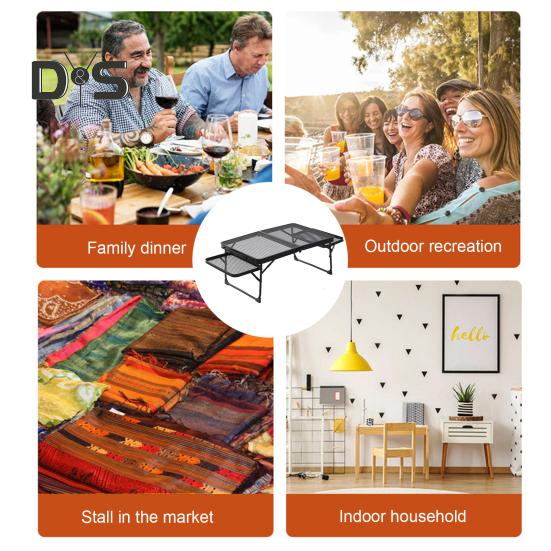 Camping Folding Mesh Table Lightweight Height Adjustable Heavy Duty Metal Multifunction Outdoor Hiking Picnic BBQ Portable Bi-fold Table