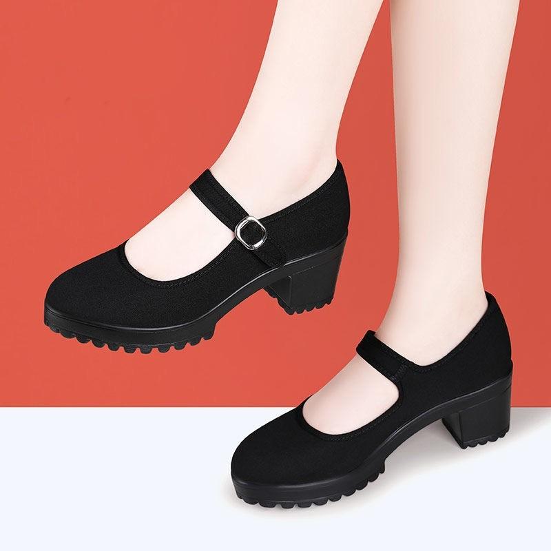 Work Shoes Hotel Long Standing Is Not Tired Feet Non-slip High Heel Thick Heel Old Beijing Cloth Shoes Comfortable Dancing Square Dance Women's Shoes