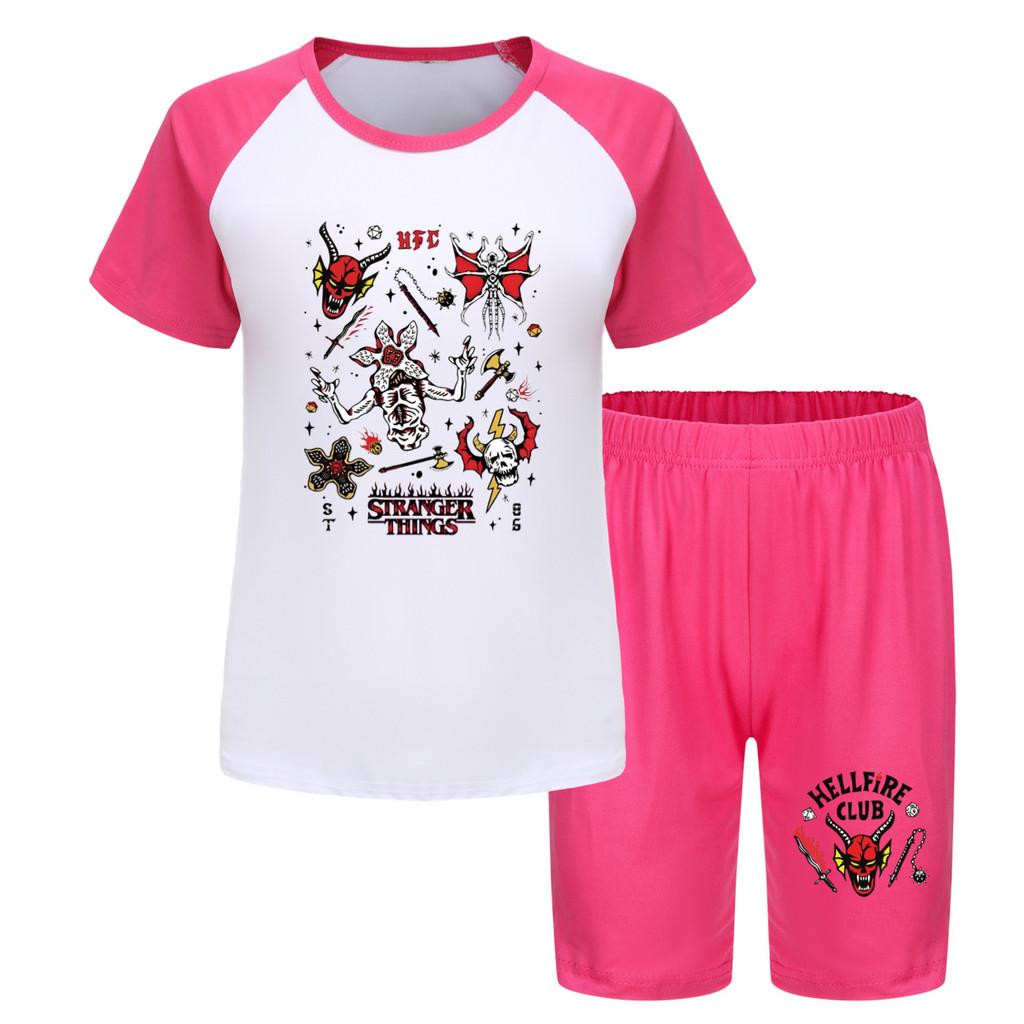 5254 Kids Boys Girls Stranger Print T-shirt Shorts Sport Tracksuit Clothes Set