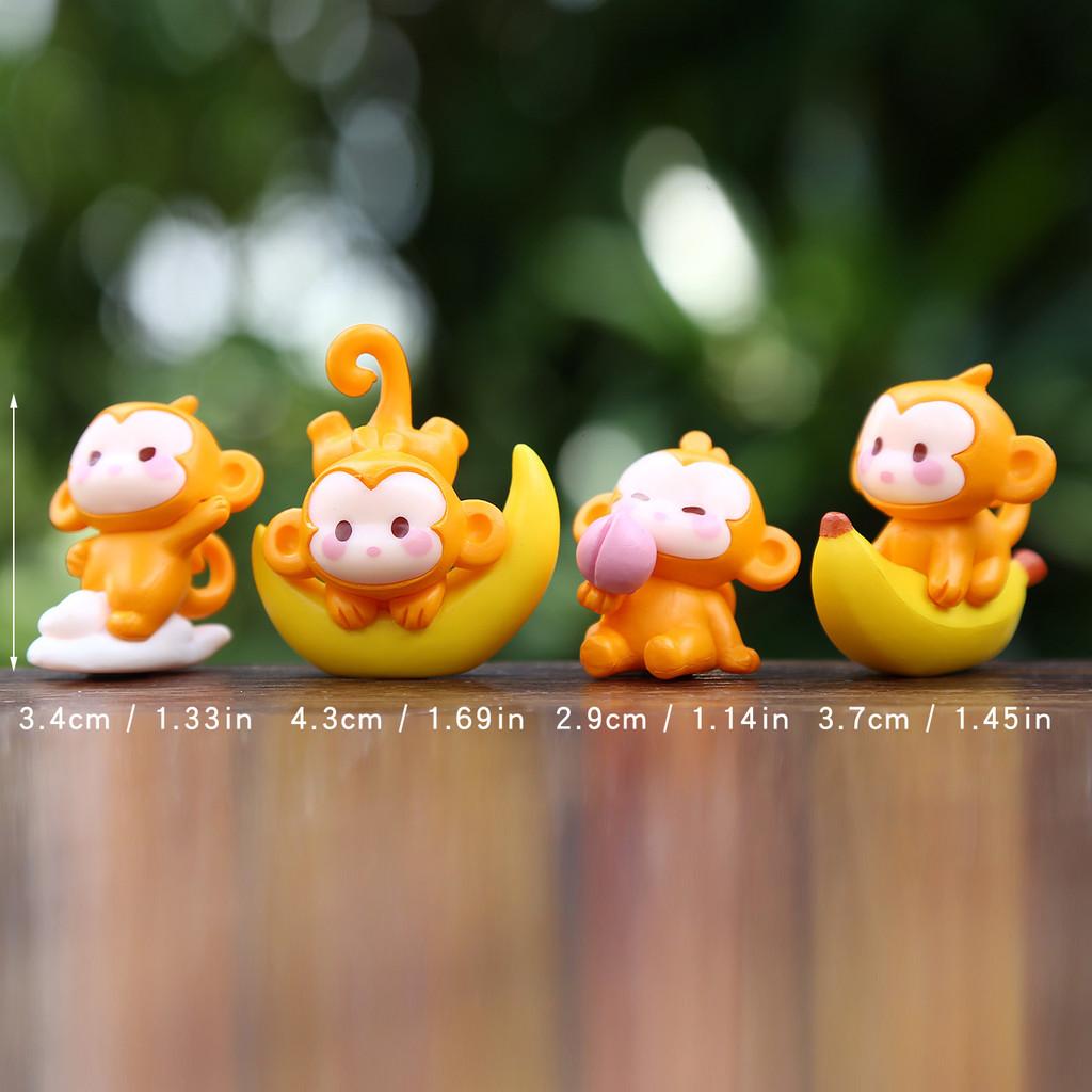 

4pcs Cartoon Monkey Banana Peach Model Ornament Set For Kids And Collectors