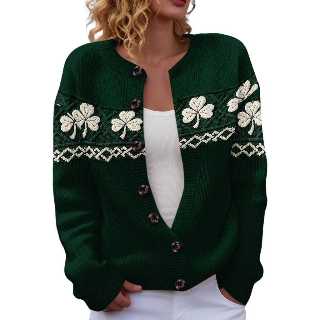 LXF-YK52 Crew Neck Cardigan St. Patrick's 3D Printed Sweater New Knitted European beautiful woman