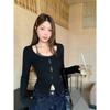 Retro Spicy Girl Black Hollowed Long Sleeve Autumn Top - Simple, Slimming, and Flattering Design