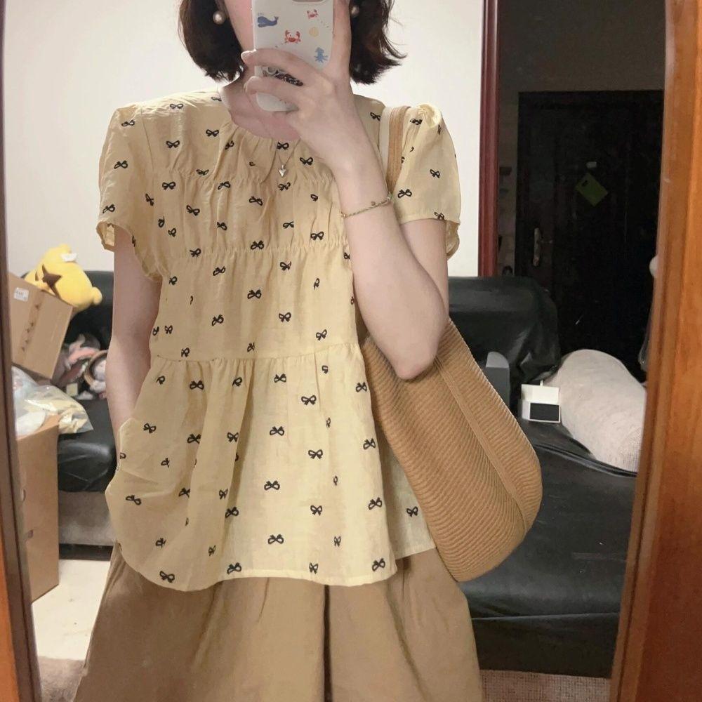 

Petite Korean Style Bowknot Short Sleeve Top & Shorts Set for Women - Summer Collection S