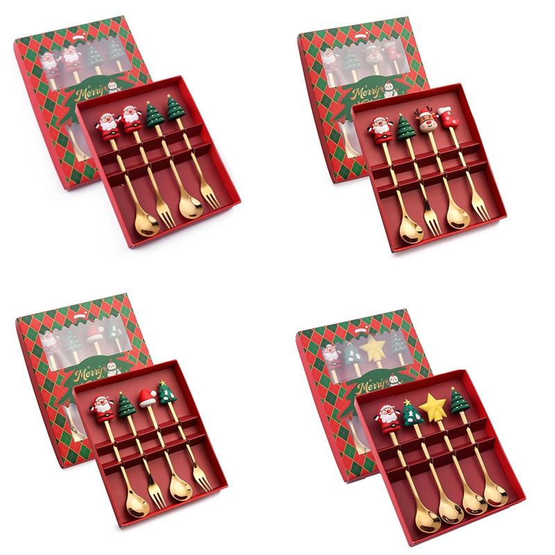 Christmas Set Gift Tableware Spoon & Fork Set Dessert Spoon Fruit Fork Coffee Spoon Tableware Set