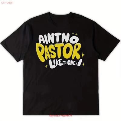 MenS Black Tropical Print T Shirt with Aint No Pastor Like The One Slogan Vintage Washed Fashion Versatile Slightly