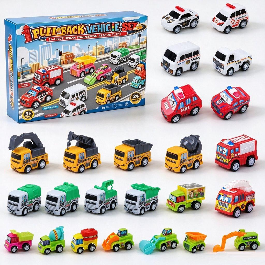 Children's Mini Alloy Pull-Back Toy Car Set in Gift Tin