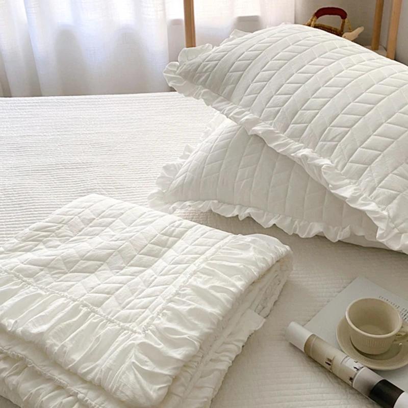 Korean Ruffles Quilted Summer Comforter Set Soft Skin-friendly Thin Blanket High Quality Princess Pleated Quilts
